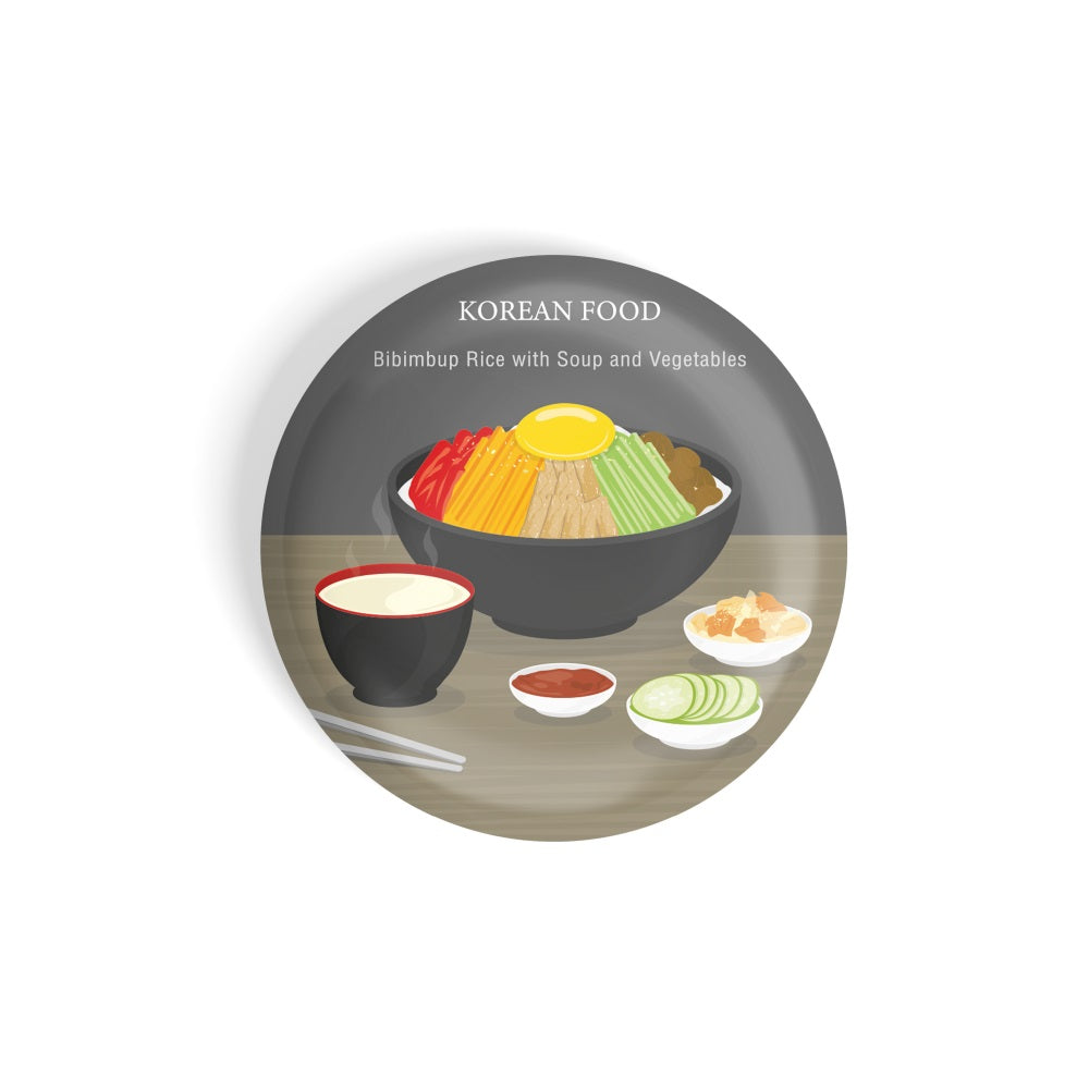 dhcrafts Round Fridge Magnet Multicolour Food Lovers Korean Cuisine Korean Food Bibimbup Rice With Soup And Vegitables Glossy Finish Design Pack of 1 (75 mm)